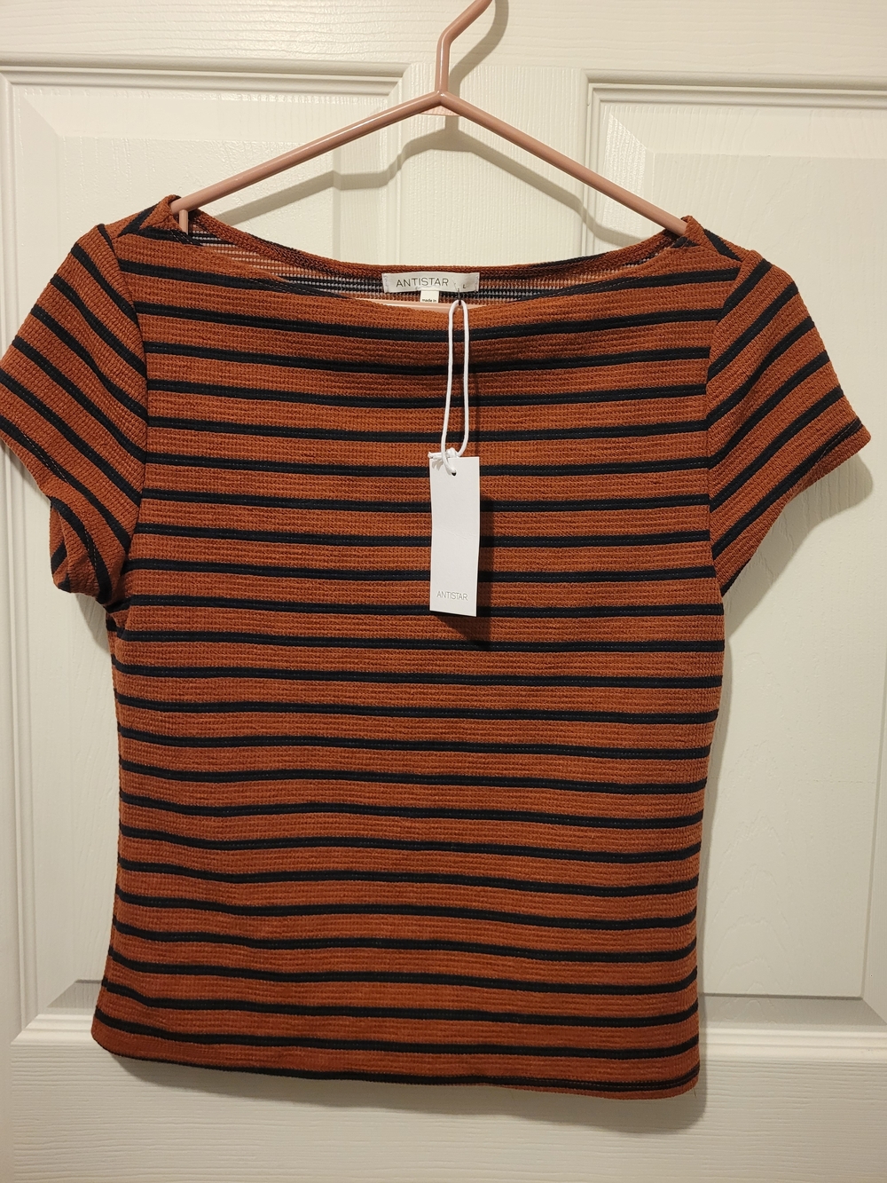 Rust and Black Striped Short Sleeve Knit Tee